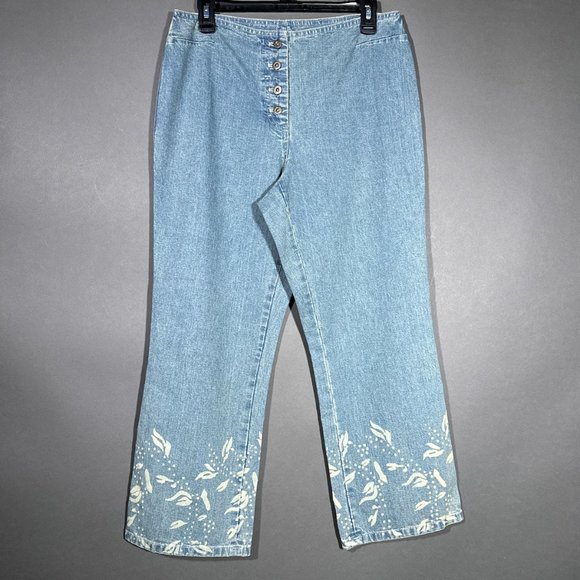 I.E. Relaxed Button‎ Fly Capri/Jeans Floral Stencil Hem Front/Back/Waist Size 8 - Picture 2 of 16